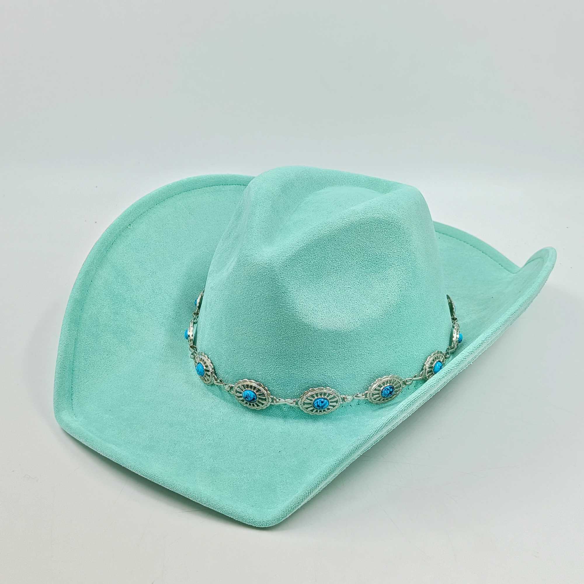Turquoise cowboy hat vegan hat mens jazz hat suede cowboy hat wide brown fashion Fedora hat solid color Panama grass hat W241225