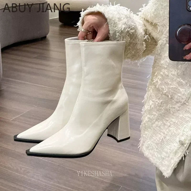 Back Zipper Short Womens Shoes Vintage Brown Pointed Toe High Heeled Boots Women Boots Heels Women Ankle Boots for Women 241226