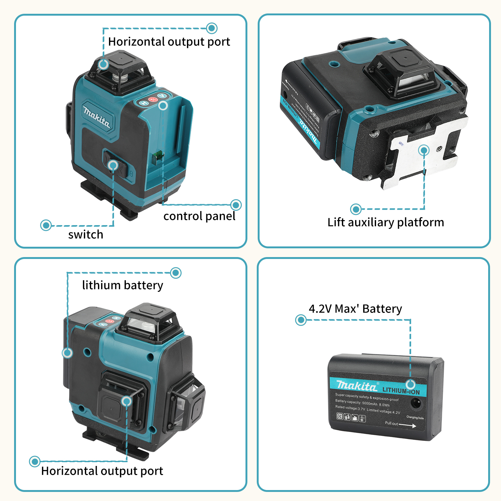 Durable Makita 16-Line 360 Degree Adjustable Laser Level with Horizontal and Vertical Alignment