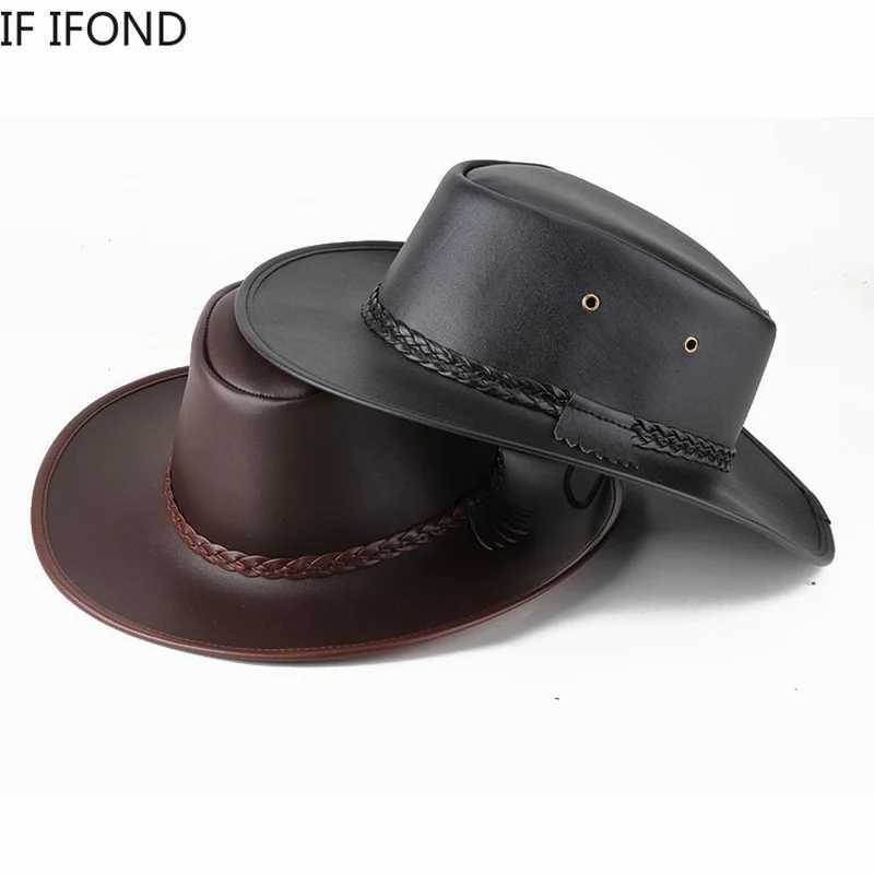 High quality mens Western cowboy hat 2021 artificial leather gentleman jazz retro C autumn winter straw hat Hombre Cs W241225