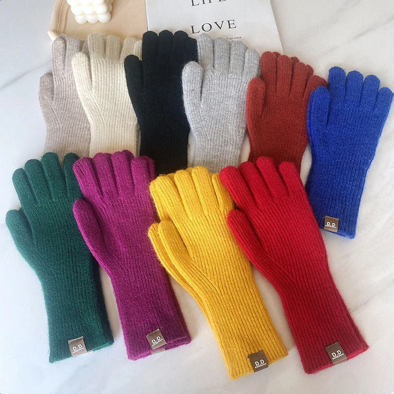 Touchscreen Wool Knitted Gloves For Girls Outdoor Womens Winter Gloves Winterproof Warm Solid Color Open Fingers Gloves 2025 241226