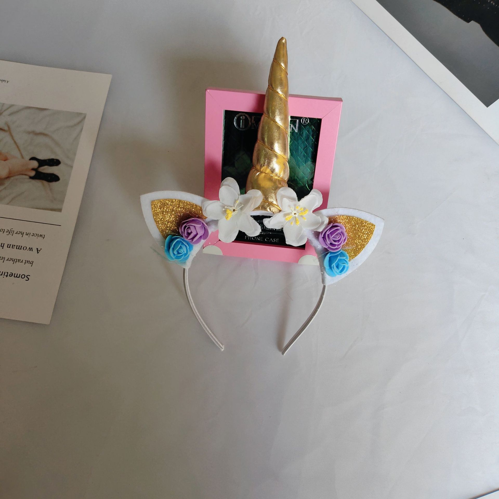Dream Unicorn Hair Band Simulation Flower Cat's ears (Steamed cat-ear shaped bread) Cowhorn Head Band Party Birthday Children's Performance 