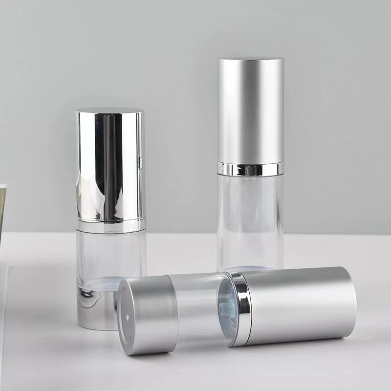 Bright/Matte Silver Vacuum Bottle Pump Airless Portable Cosmetic Lotion Treatment Travel Empty Container 15ml/30ml/50ml 241225
