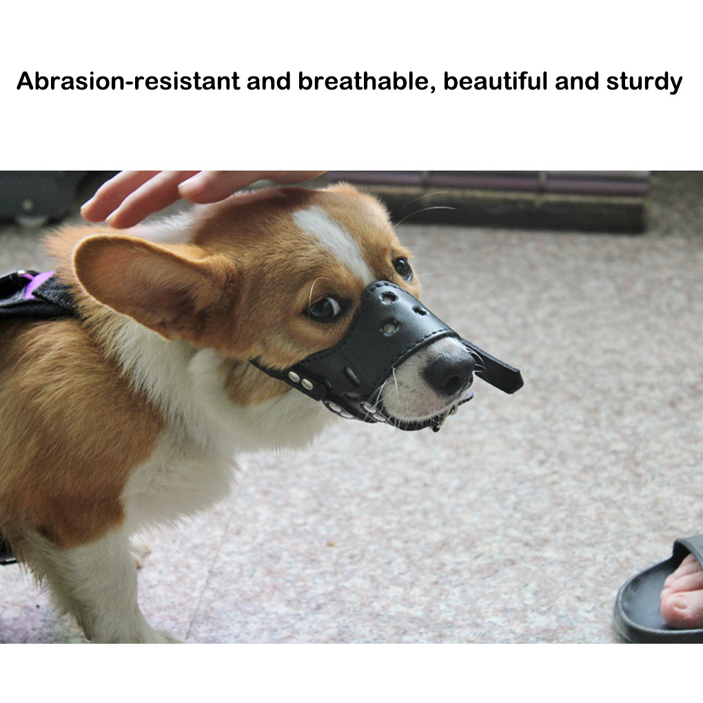 Dog Mouth Cover Portable PU Leather Muzzles Wear-resistant Waterproof Anti-Bite Sleeve Bark Arrester Metal Accessories XL
