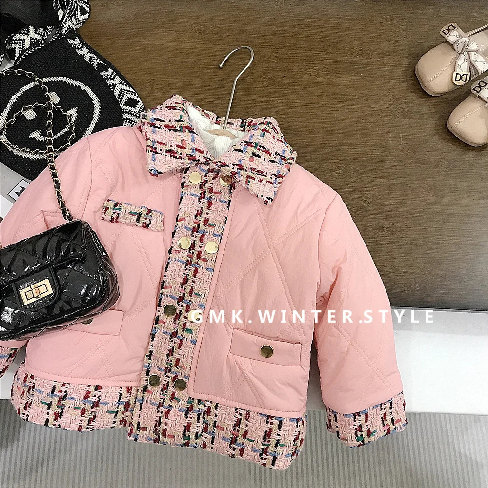Autumn Winter Children Girl Parkas Cotton Padded Turn Down Collar Thick Toddler Jackets Spliced Infant Baby Girls Outerwear 241225