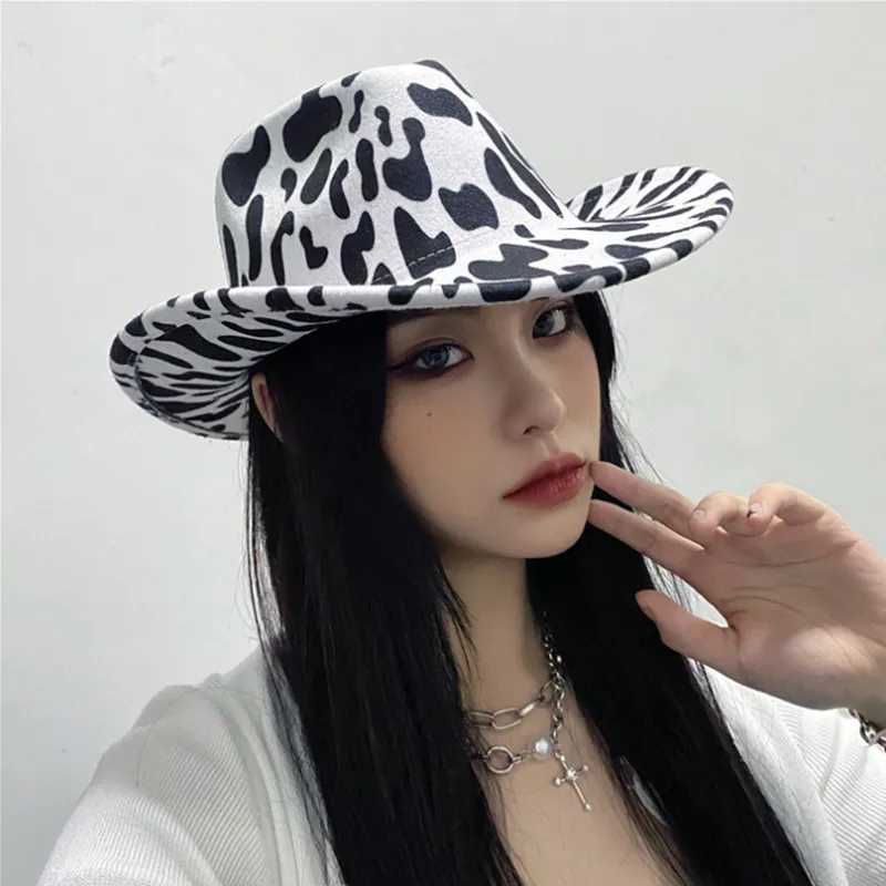 Cowboy Hat Autumn/Winter Cowboy Pattern FedEx Hat Double sided Thick Curly Cow Head Neutral Jazz W241225
