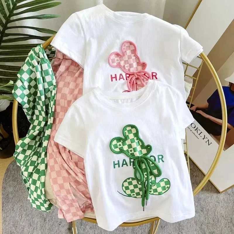 Clothing Sets Summer Baby Girls Clothes Set Toddler Kid Cartoon Bear T-shirt and Flared Pants Suit Children Short Sleeve Top Bottom TracksuitY241225DB