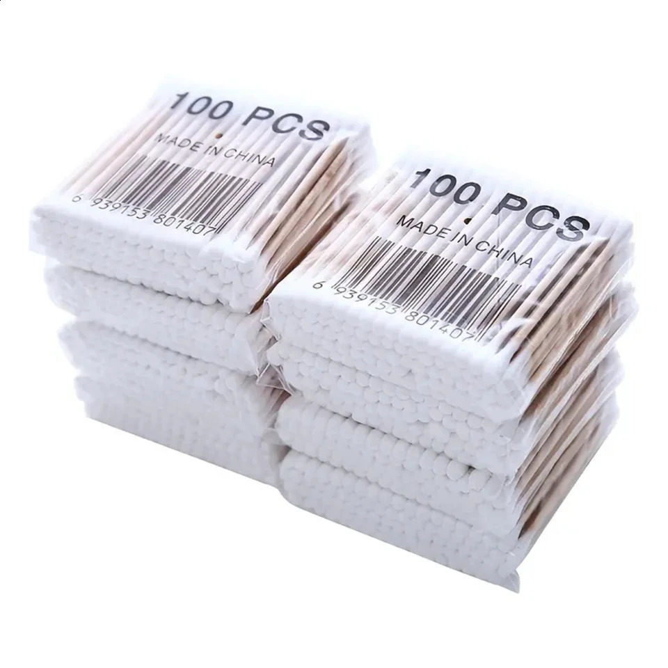 Disposable Cleaning Cotton Swab - 100pcs Multifunctional Double-ended Wooden Stick for Ear Plucking and Digging Cosmetic Cotton 241226