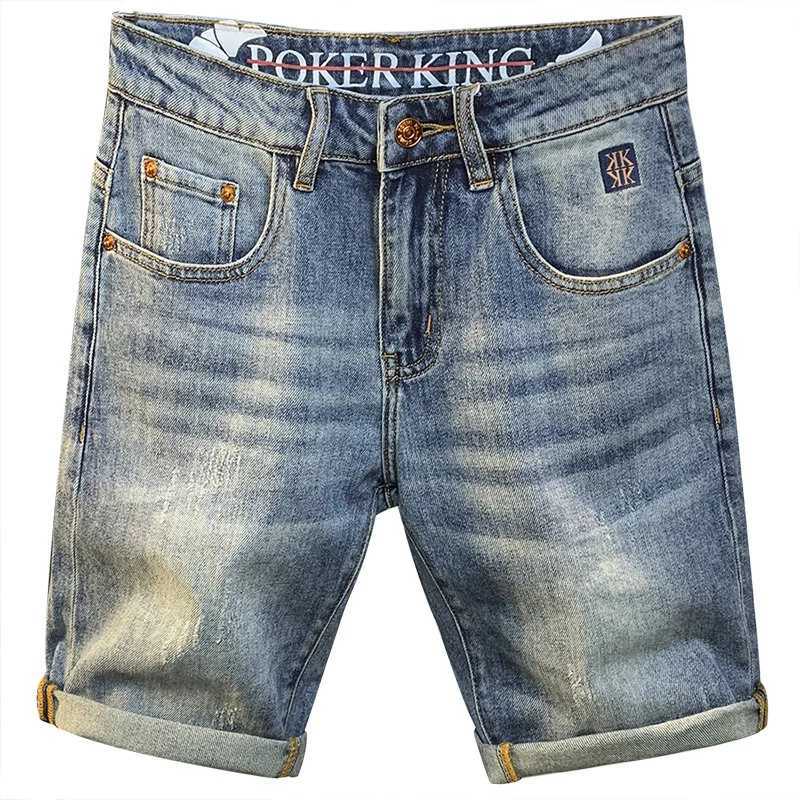Mens thin denim shorts 2024 summer new embroidery fashion high-end unique design casual wash off fifth pair of pants W241226