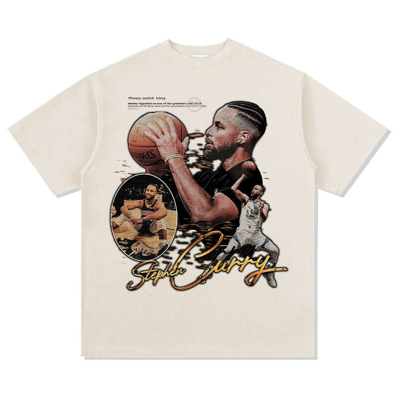 New Warriors Curry Basketball Character Print Short Sleeve T-shirt American Street Style