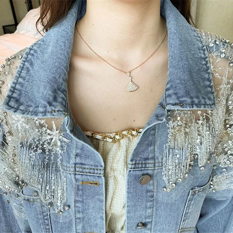 Fashion Beaded Diamond Mesh Denim Coat Spring Autumn Denim Jacket Short Casual Outerwear Tops Jeans Jacket Female 241223
