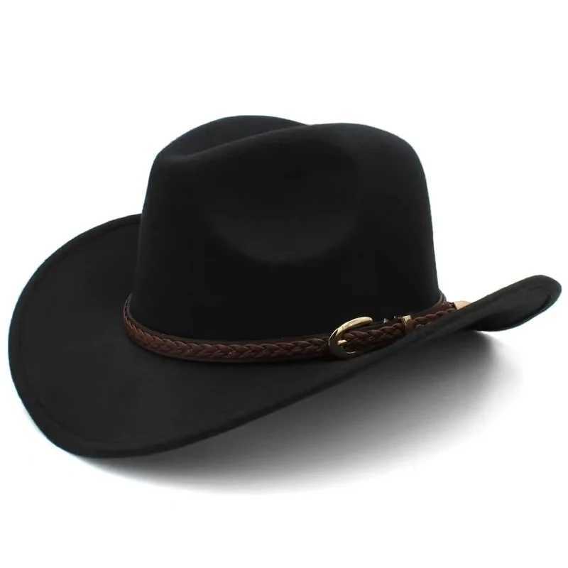 Coffee Leather Band Vintage Parent-Child Women Men/Kid Child Wool Wide Brim Cowboy Western Hat Cowgirl Bowler C56-58cm W241225