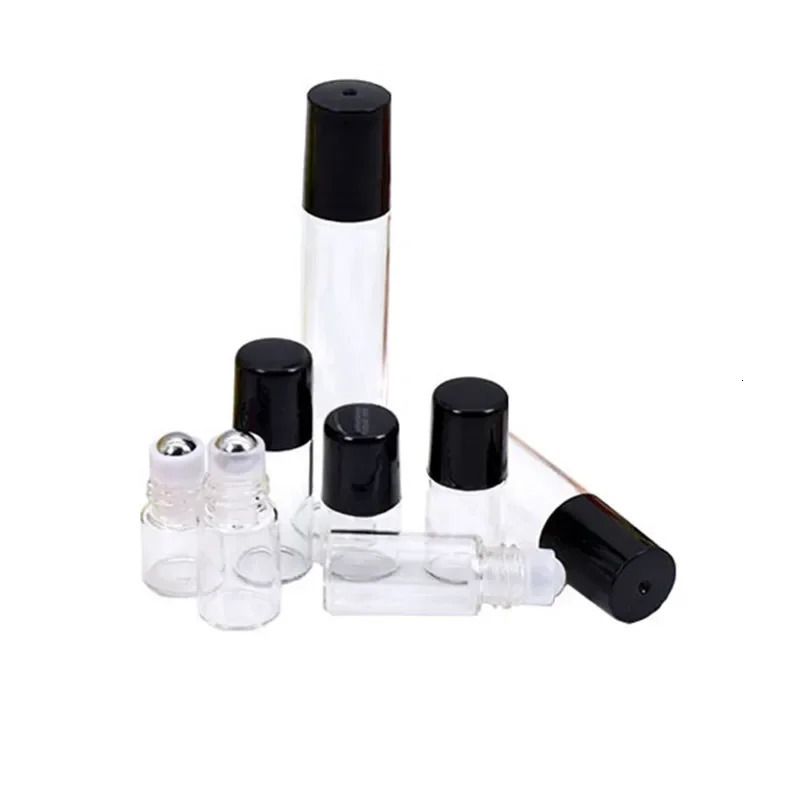 20/50pcs 1ml 2ml 3ml 5ml 10ml Transparent Glass Perfume Roller Bottles Clear Essential Oil Vials with Stainless Steel Roll On 241225