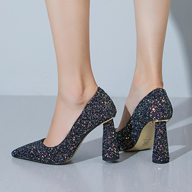 ANNYMOLI Women Pumps Fashion Splike High Heels Pointed Toe Crystal Party Wedding Sexy Spring Autumn Shoes Black Sier 33-43