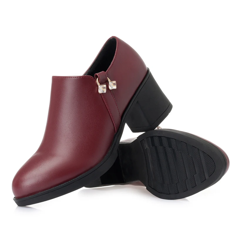 AIYUQI Spring Shoes Women High Heel Genuine Leather Round Toe Rhinestone Women Daily Shoes Fashion Ladies Dress Shoes