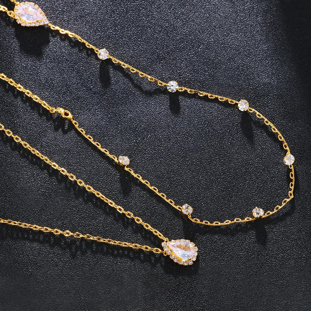 Water Drop Back Chain Jewelry Necklace for Women Belt Elegant Zircon Bridal Accessories Wedding Y2k Girls 241226