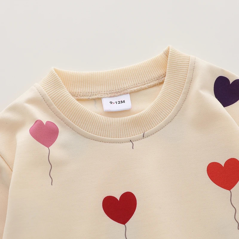 2PCS Infant Spring and Autumn Full Print Love Balloon Fashion Long sleeved Pants Set 241225
