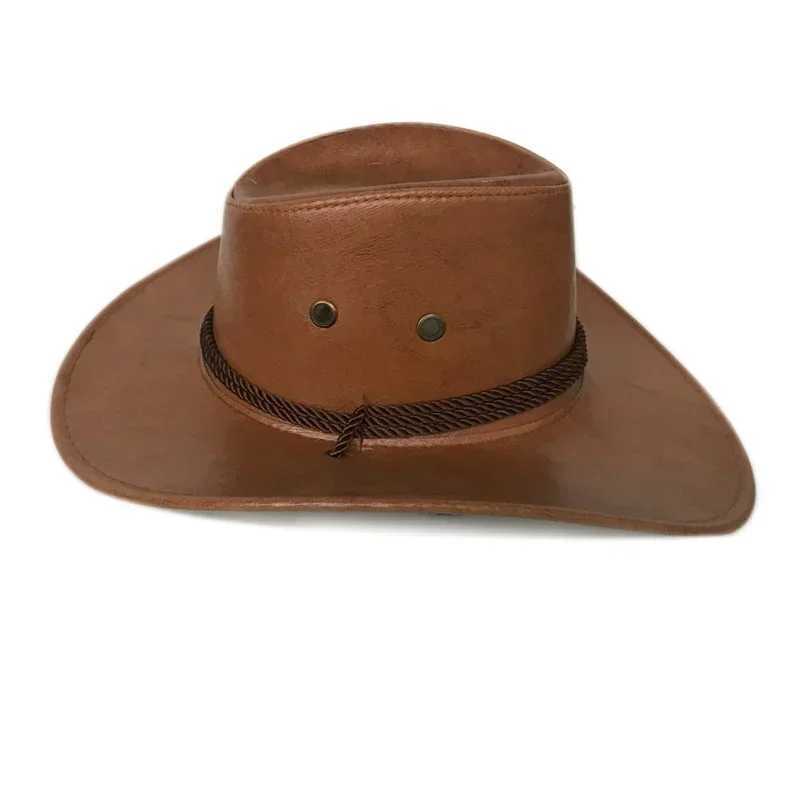 Mens Brim synthetic leather cowboy hat mens retro felt wide Brim bucket hat mens clothing decoration products W241225