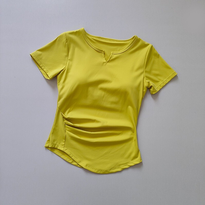 Women's Sports Shirts Yoga Short-Sleeved T-Shirt Padded Tight Training Breathable Quick-Dry Running T-Shirt Fiess Top