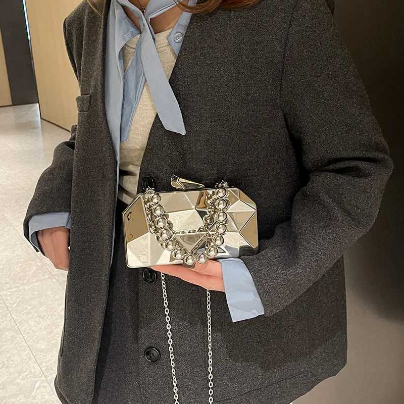 High Quality Golden acrylic evening clutch bag elegant womens geometric dinner party shoulder bag luxury designer wallet and handbag T241225
