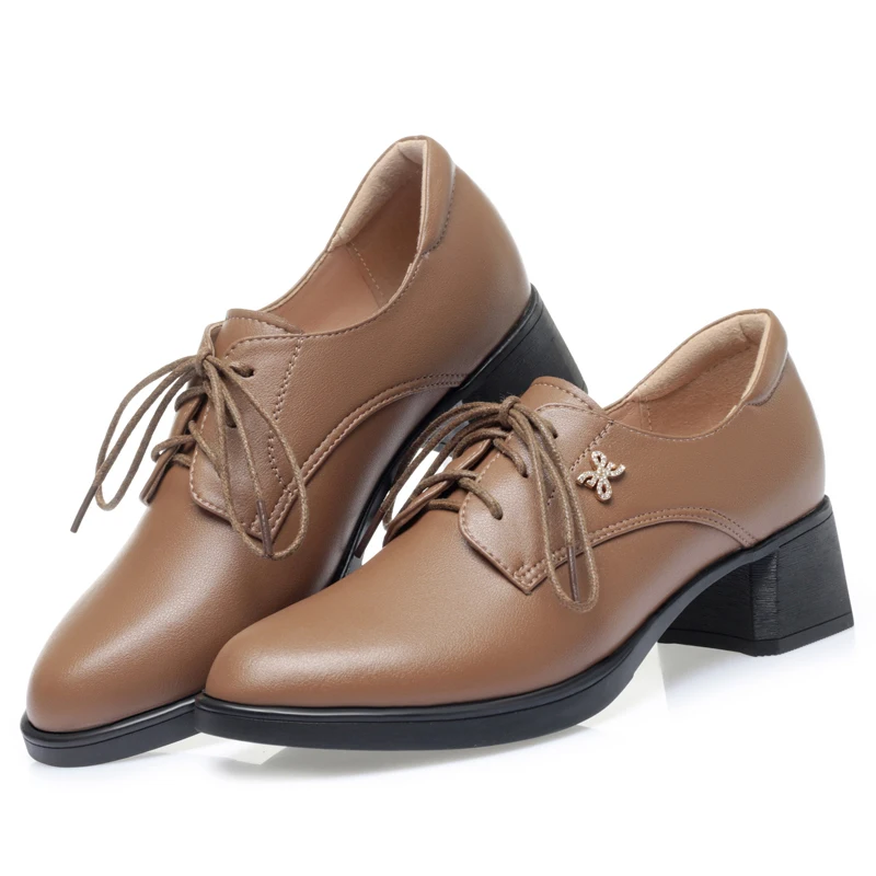 AIYUQI Women Shoes Genuine Leather Spring Mid-heel Women Dress Shoes Lace Up Large Size Office Shoes Women