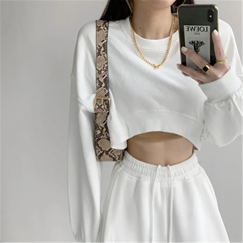 Women Long Sleeve Cropped Crop Top Hoodies Sweatshirt Causal Loose Pullover Tops Dropship 241225