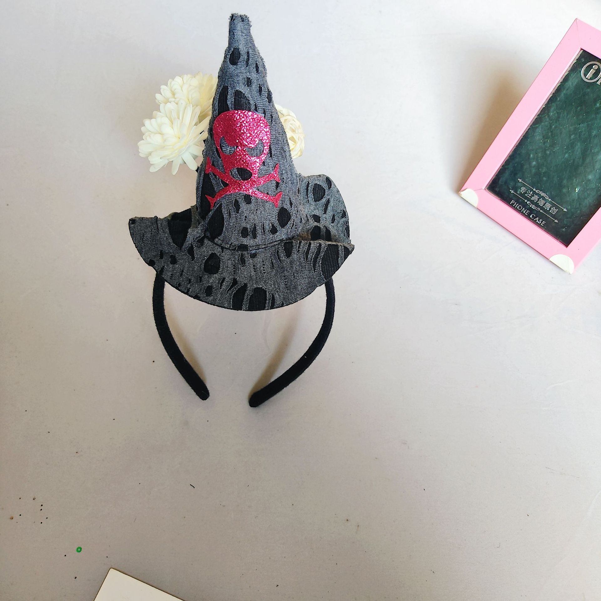 Halloween Ghost Festival party headband export European and American skull flower mesh small high hat headband