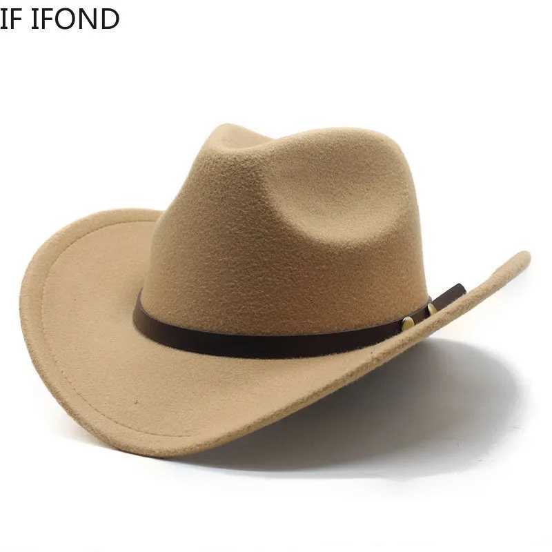 Neutral retro western denim womens felt hat with punk strap winter autumn Panama imitation wool jazz C W241225