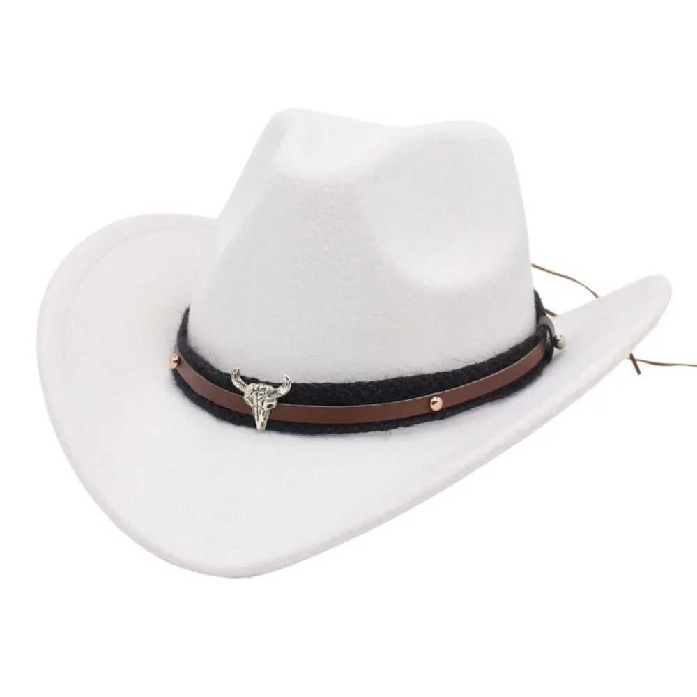 Felt Western Cowboy Hat Sun C Cow Head with National Style Jazz Fedora Hat with Cow Roll Brim Xizang Style Top Hat Men W241225
