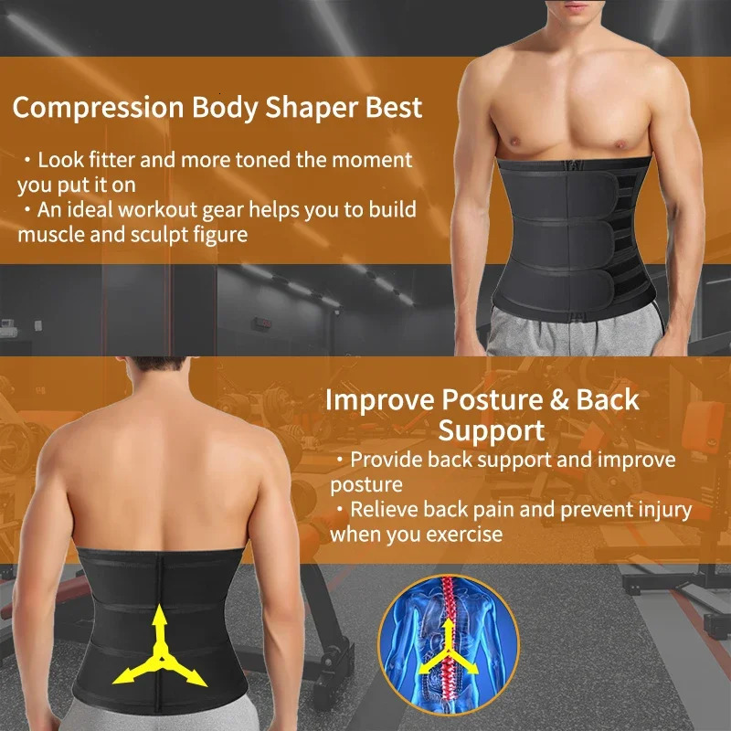 Men Waist Trainer Trimmer Belt for Weight Loss Neoprene Body Shaper Sauna Workout Sweat Belly Belt with Double Straps Shapewear 241225