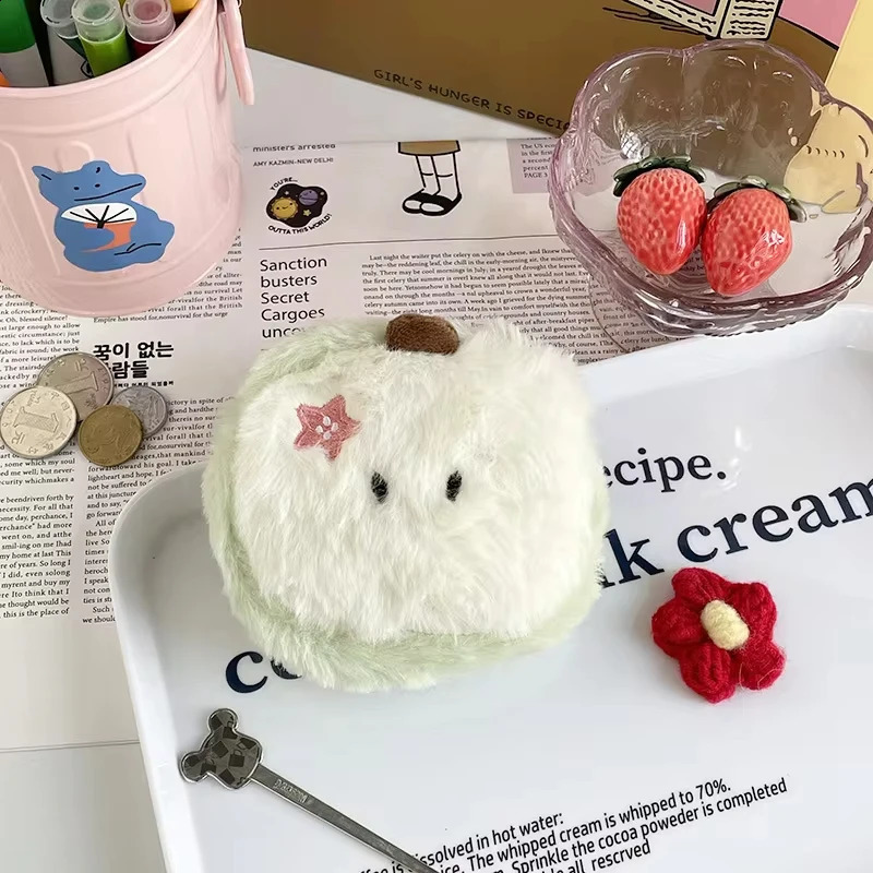 Kawaii Cartoon Mini Apple Plush Zero Wallet Cute Plush Coin Wallet Key Storage Bag Holiday Party Gifts 241224
