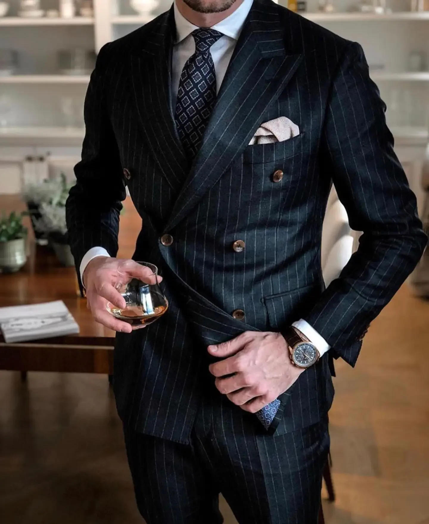 2023 Latest Coat Pant ns Black Stripe Men Suits Double Breasted Blazer Slim Fit 2Piece Tuxedos Groom Wear Terno Masculino 241223