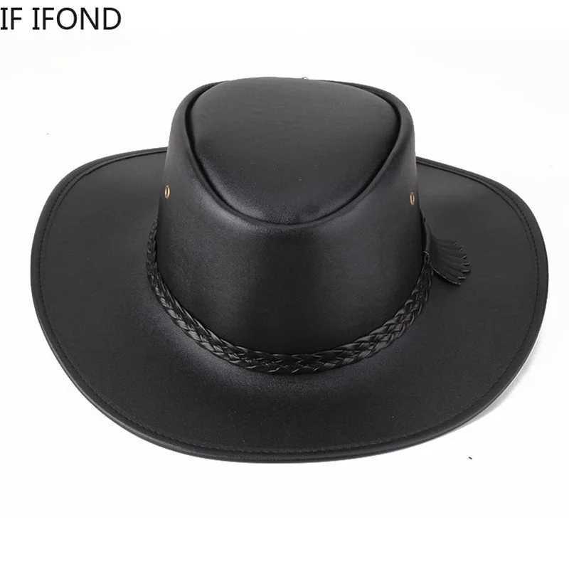 High quality mens Western cowboy hat 2021 artificial leather gentleman jazz retro C autumn winter straw hat Hombre Cs W241225
