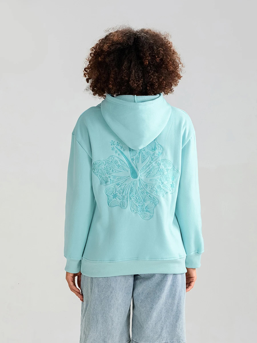 Womens Beach Hoodies Long Sleeve Flower Embroidery Oversized Sweatshirts Casual Streetwear Tops 241225