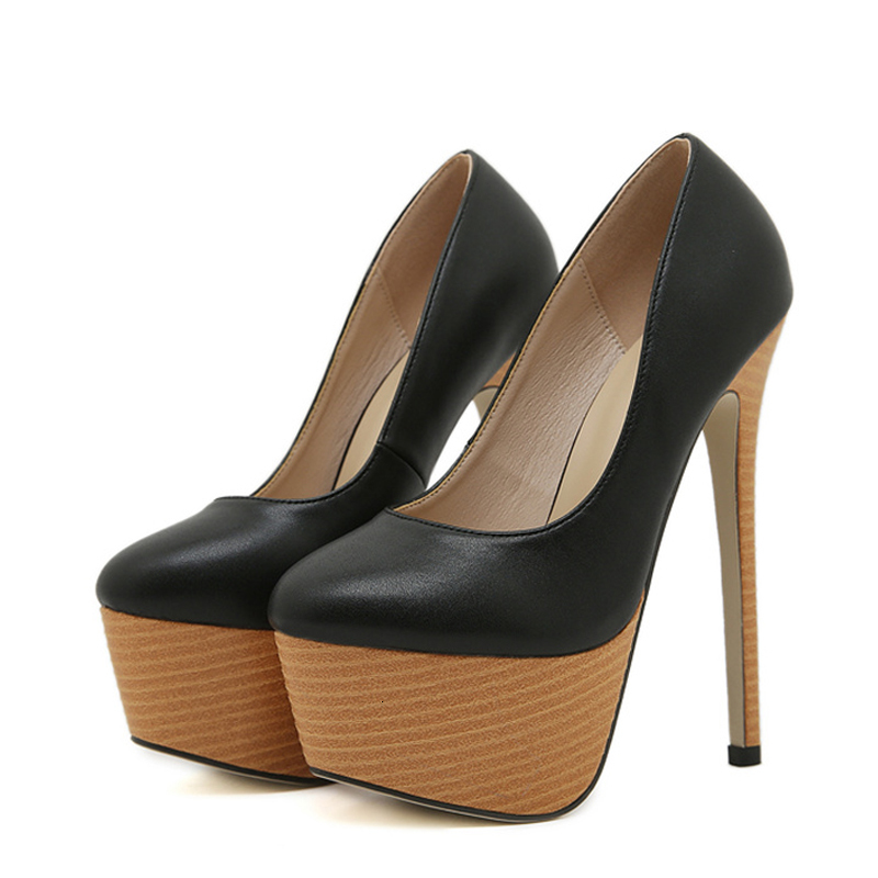 Liyke 2024 New Arrival Woodiness Platform Pumps Women Sexy Sgback Shallow Round Toe 16 Cmsuper High Heels Shoes Atos Mujer