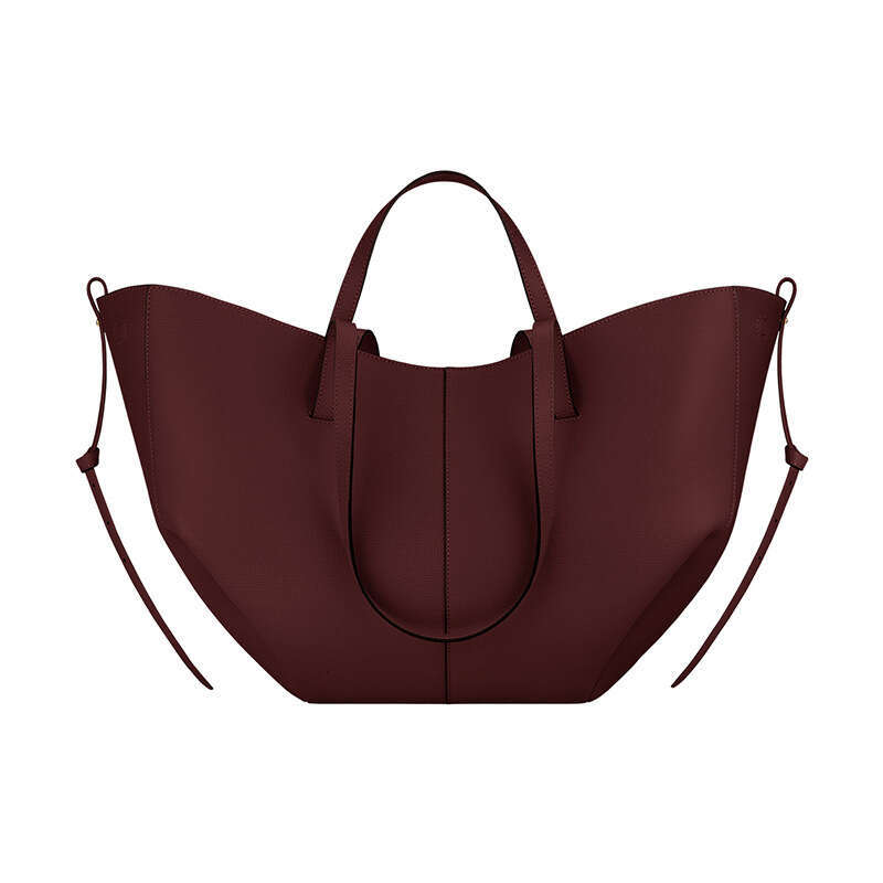 Genuine Leather Tote Bag for Women hot - Large Capacity, One Shoulder, Wing Shaped, Pleated Design