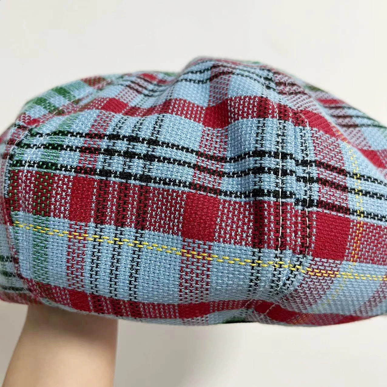 Ladies Fashion Plaid Large Head Big Cloud Beret Pumpkin Checkered Adjustable Painter Hat 241226