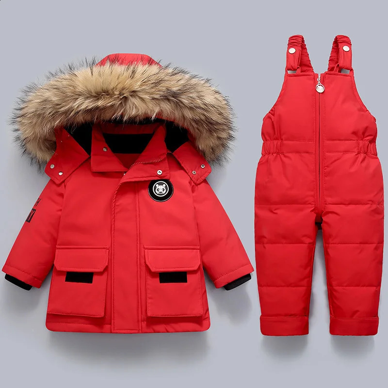 children clothing set 2 pcs down jacket hooded strap suit boys thicken warm parka infant overcoat baby toddler girl kids clothes 241225