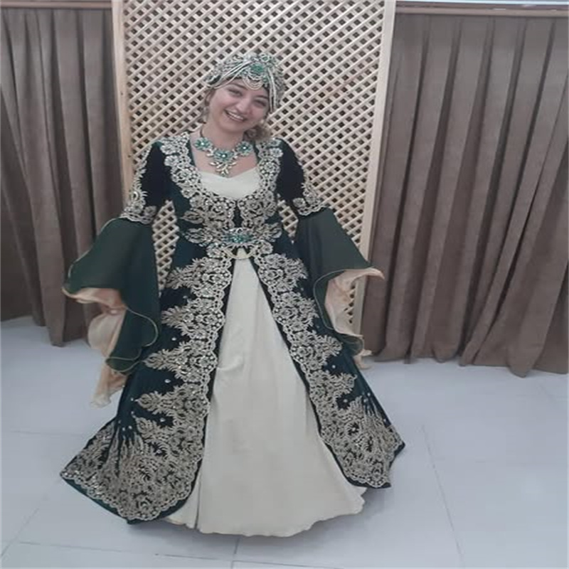 Traditional Green Moroccan Caftan Evening Dress Islamic Turkish Prom Dress Formal Long Sleeve Arabic Dubai Birthday Party Gown Special Occasion Maroca