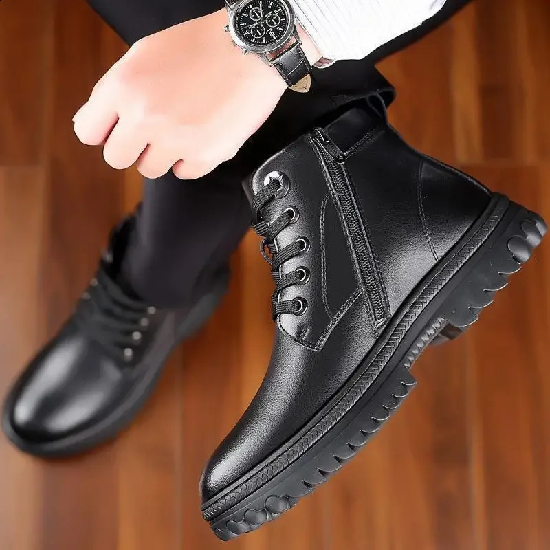Ankle Snow Boots for Men Booties Winter Shoes Man Black Flat High Quality Anti Slip Thick Plush Casual Fur Work Fleece 241226