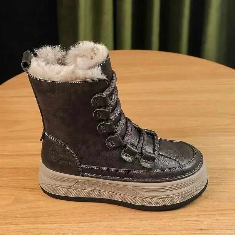 Platform Women Suede Ankle Snow Boots Flats Fur Warm Shoes Winter Short Plush Women Shoes Trend Chelsea Cotton Boots 241226