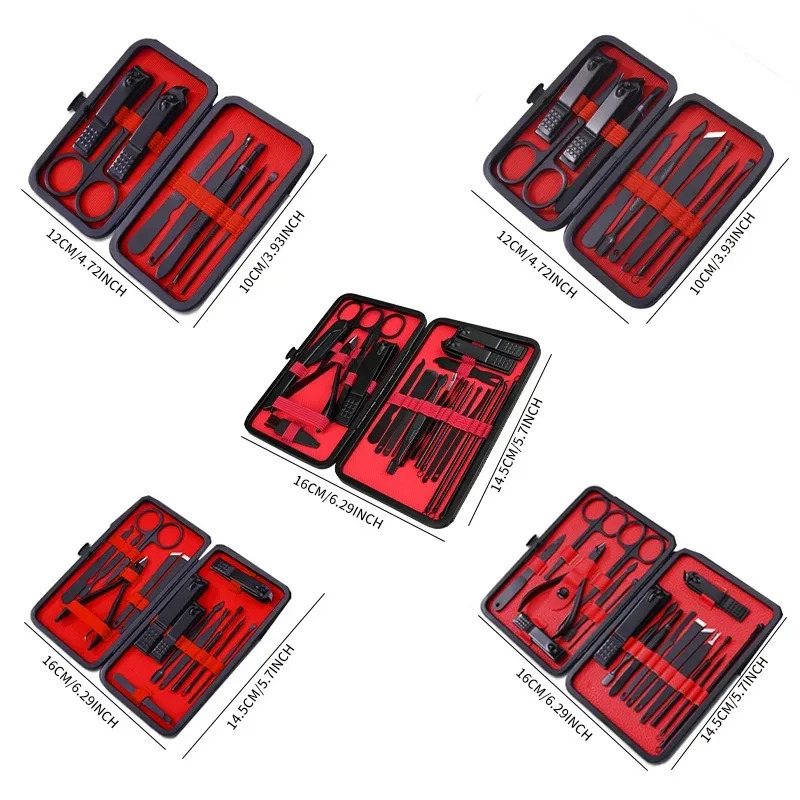 24pcs/18pcs/15pcs/10pcs/8pcs Black Stainless Steel Manicure Tools Set Including Nail Clippers And Cutters 241225