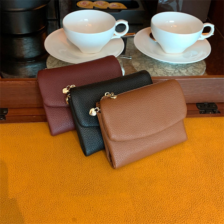 Solid Color Coin Purse Leather Short Wallet Trifold for Small Womens Purses Clutch Card Holder Travel Card Wallets Sac 241224