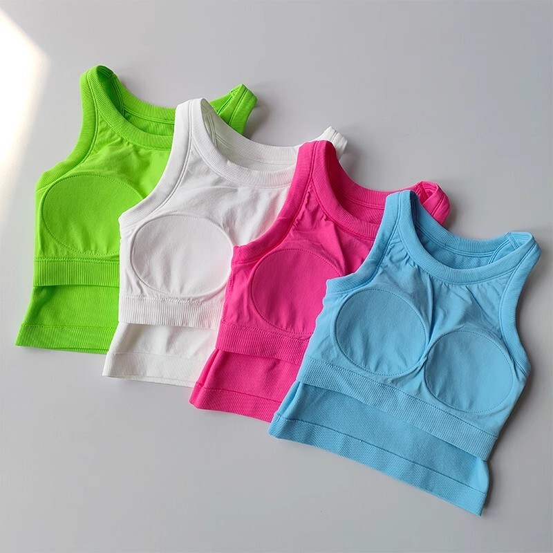 Women's Seamless Sports Vest Pad Sleeveless Yoga Bra Workout Fiess Crop Running Shockproof Gym Tank Top