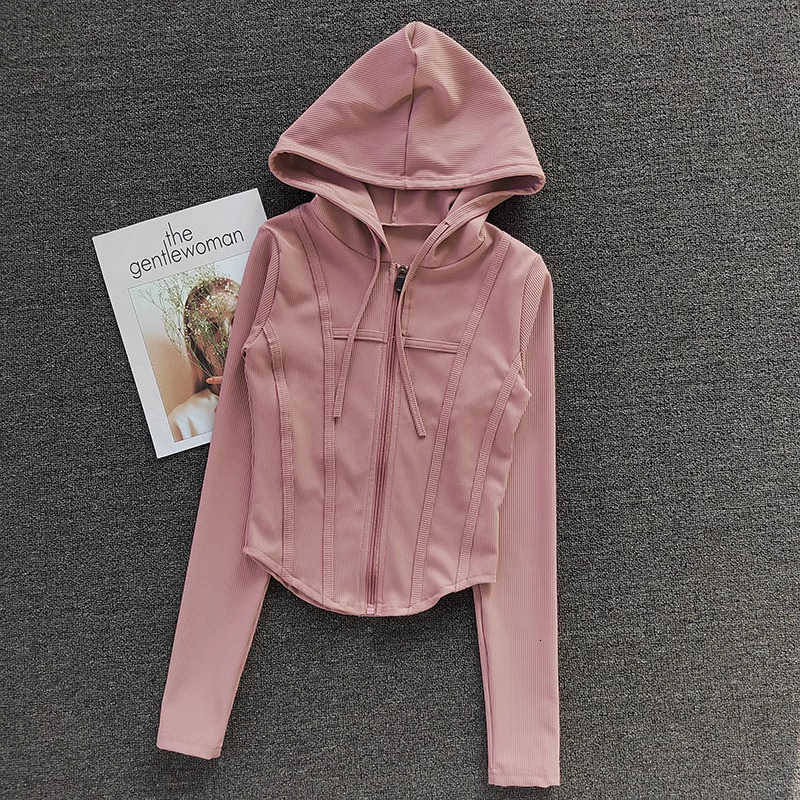 Women's Coat Short Fiess Yoga Shirt Cycg Running Coats Zipper Jacket Hooded Long Sleeve Sports Jacket