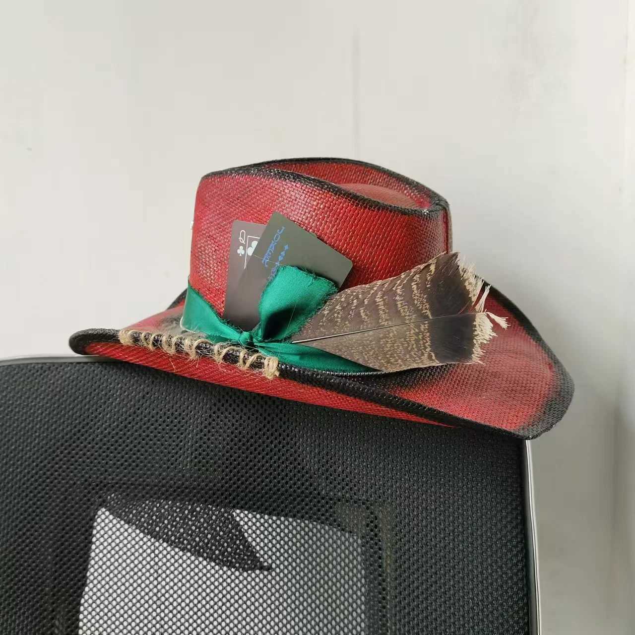 Cowboy hat summer Str hat unisex denim hat blue painted jazz denim hat wide brown party denim hat W241225