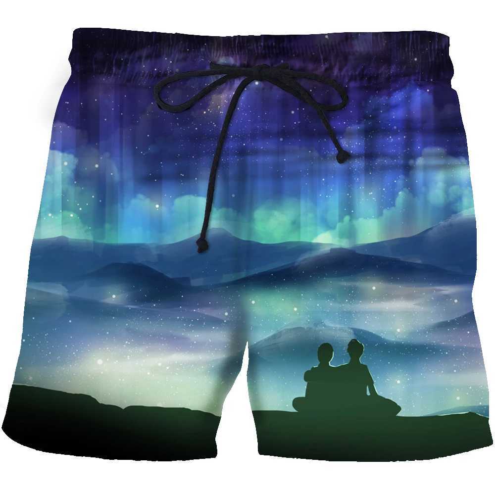 Adult mens childrens 3D printed beach pants quick drying blue flame fitness shorts fun scenery street thin fashionable clothing W241226