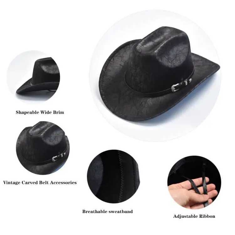 Artificial leather western mens cowboy hat retro gentleman Panama cowboy hat Sombrero Hombre W241225