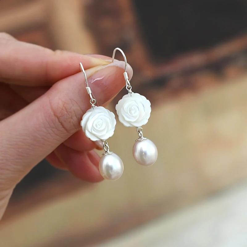 ASHIQI Natural Freshwater Pearl Shell Flower 925 Sterling Silver Earrings Fashion Jewelry for Women 241226