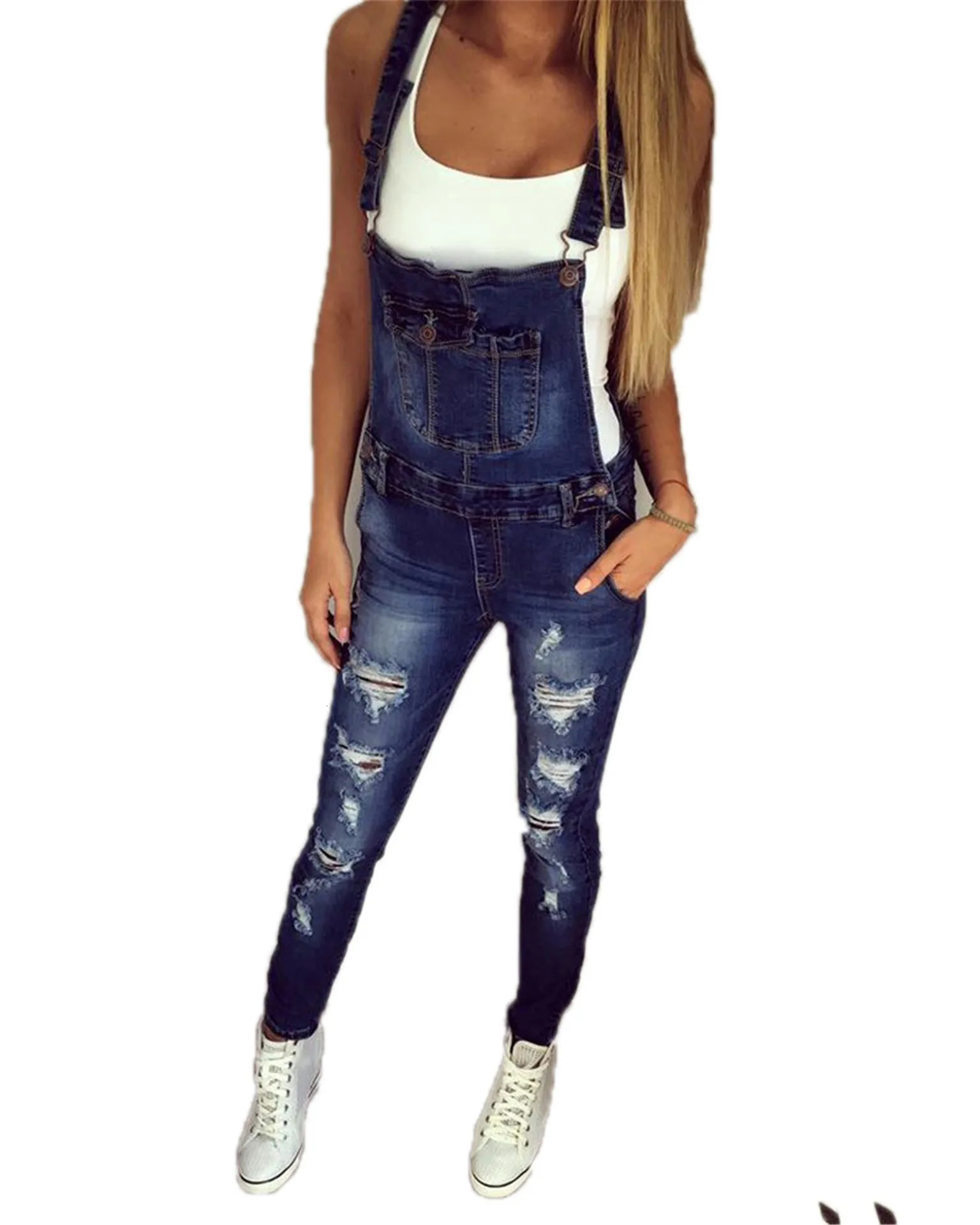 Ripped Jeans Denim Ankle Length Pencil Pant Overalls Distressed Washed Pockets Vintage High Street Spliced Hole 241224